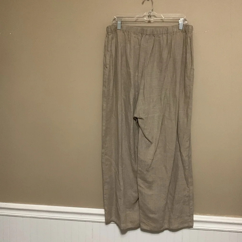 Flax Women’s 100% Linen Classic Wide-Leg Oatmeal Large Pants Lagenlook Quiet - Picture 2 of 11
